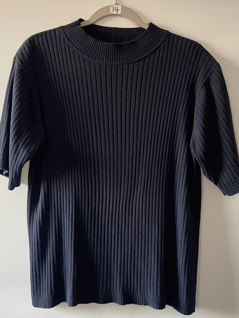 Vintage White Stage Womens Navy Blue Mock Neck Ribbed Knit Sweater Size 18/20W